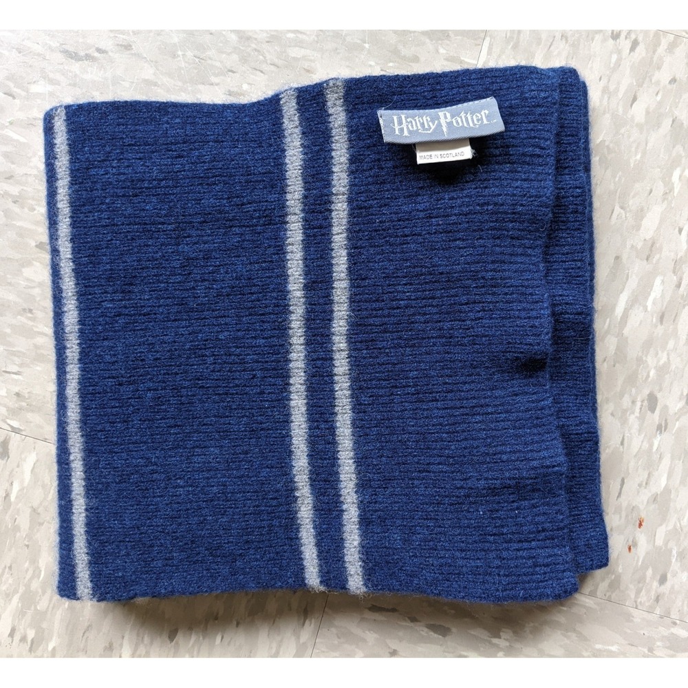 Harry Potter Ravenclaw Scarf 100% Lambswool Made in Scotland Blue Grey Striped